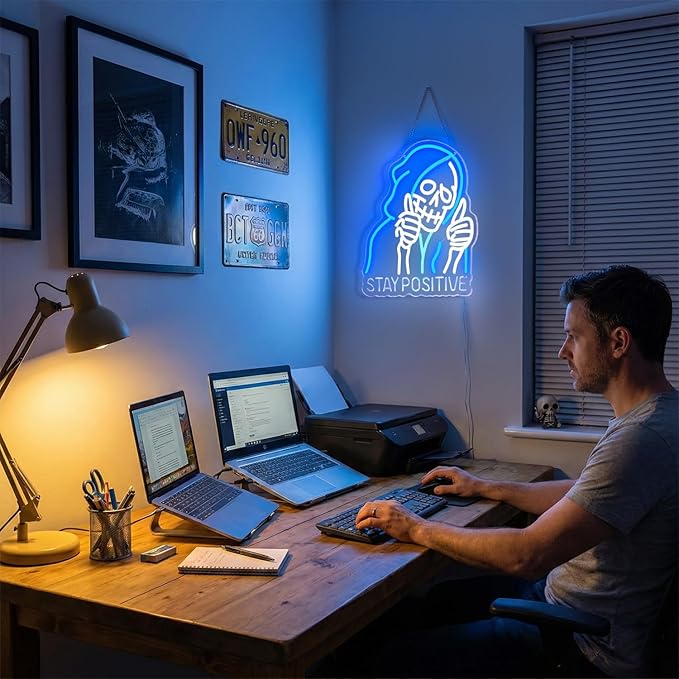 motivational skeleton neon light man cave decoration