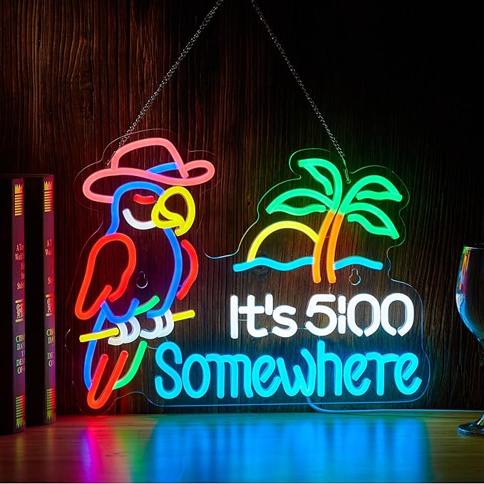 Parrot 5 o’clock somewhere neon sign for home bar wall decor