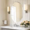 Frameless oval wall glass mirror bathroom mounted above modern vanity
