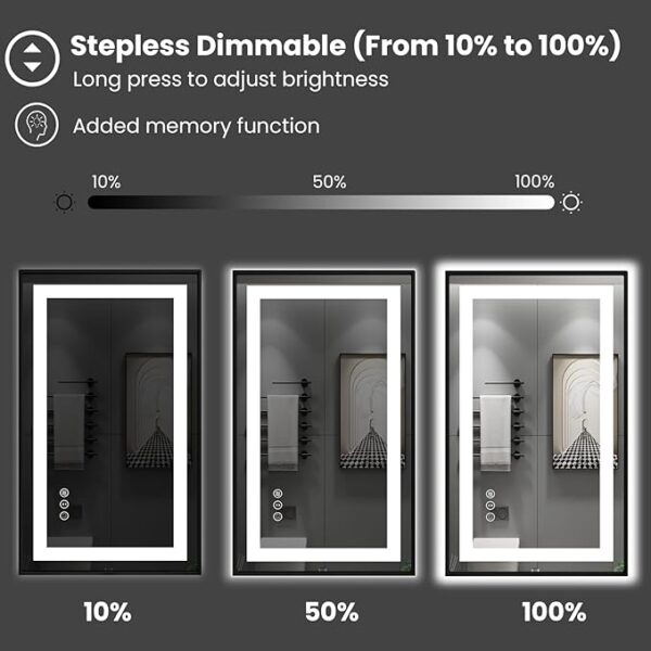 Dimmable LED bathroom mirror 48x36 with 3 color lighting modes