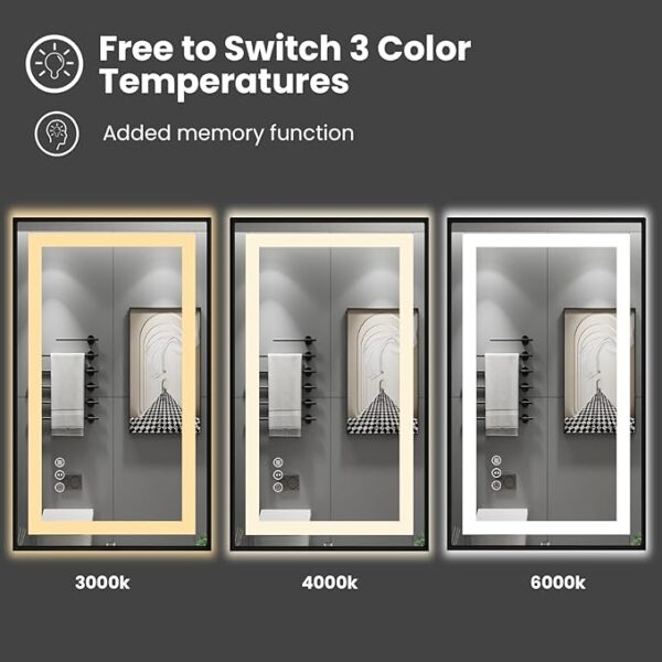 Large black LED bathroom mirror with front light and backlit glow