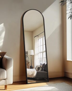 Standing arched full body mirror with sleek aluminum frame