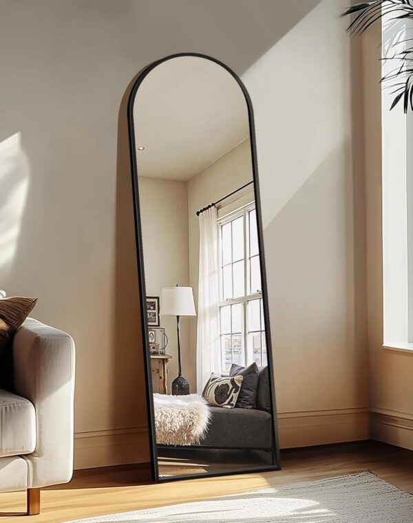 Standing arched full body mirror with sleek aluminum frame