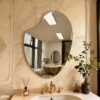 Asymmetrical frameless irregular wall mirror with beveled edge for modern bathroom vanity decor