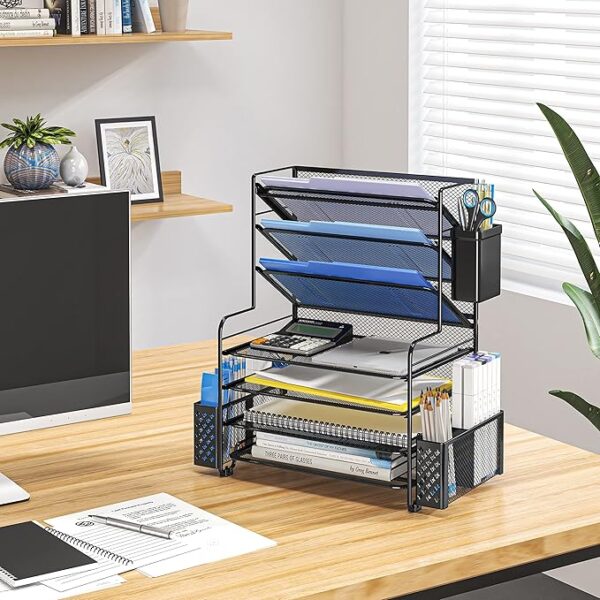 Black vertical 7 tier paper organizer for home office desk