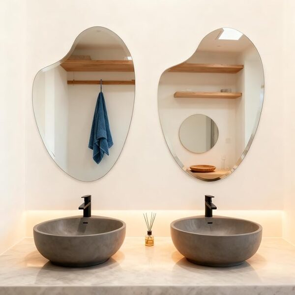 Irregular frameless vanity mirror with beveled edge wall mounted for contemporary bathroom