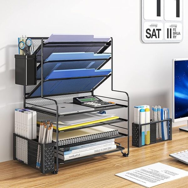 Large capacity black metal desk file organizer for office documents