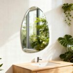 Modern teardrop irregular wall mirror frameless design for bathroom vanity