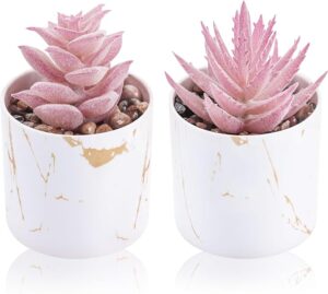 Pink mini artificial succulent plants set of 2 decorative desk decor