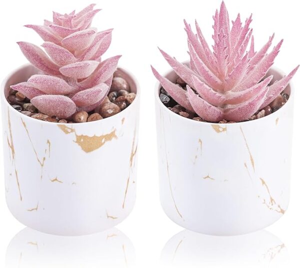 Pink mini artificial succulent plants set of 2 decorative desk decor