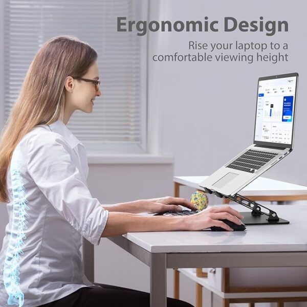 Black adjustable laptop riser stand for home office workspace