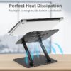 Black aluminum adjustable laptop stand for desk setup