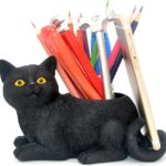 Black cat desk decor pen holder made of resin