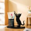 Black cat desk organizer for pens and stationery