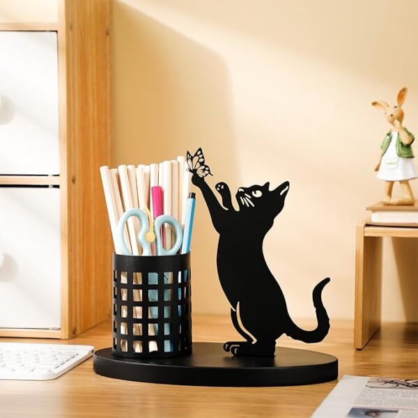Black cat desk organizer for pens and stationery