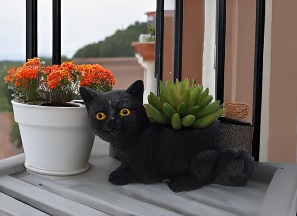 Black cat mini planter and pencil holder for office