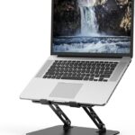 Black ergonomic adjustable laptop stand for desk with aluminum foldable design