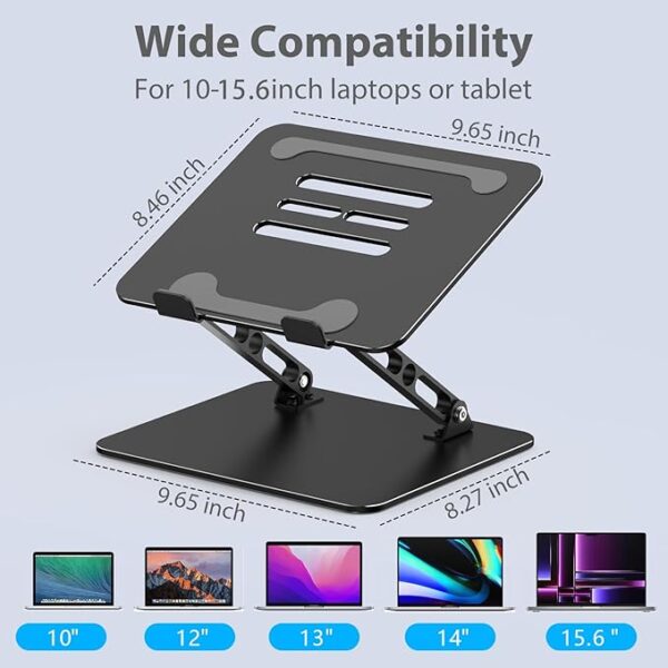 Black foldable ergonomic laptop stand with cooling airflow design
