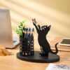 Black metal cat pencil holder decorative desk accessory