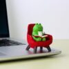 Cute red frog statue reading book desk accessory