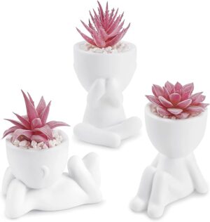 Pink human shaped pot artificial succulent plants set