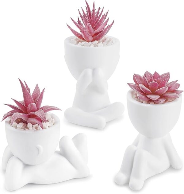 Pink human shaped pot artificial succulent plants set