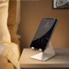 Silver acrylic phone cradle for desk setup