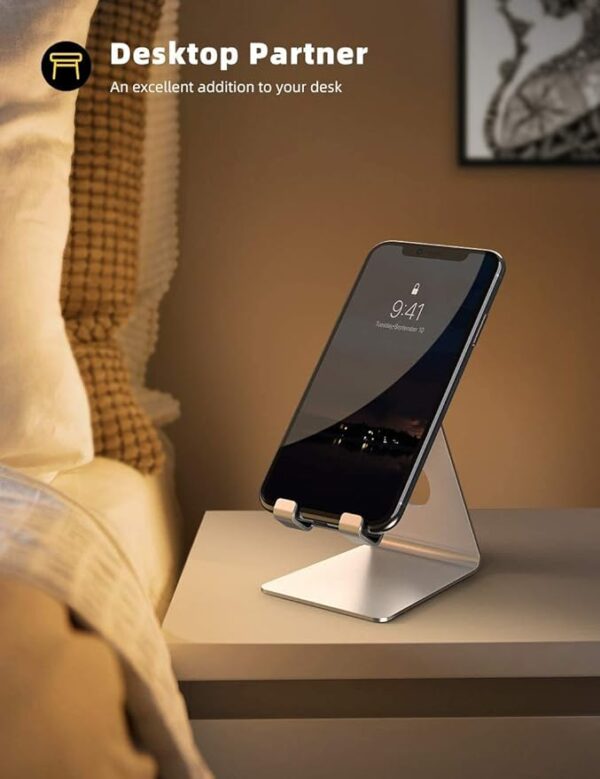 Silver acrylic phone cradle for desk setup