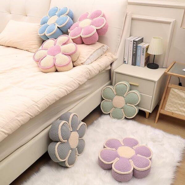 Blue plush flower pillow for bedroom decor