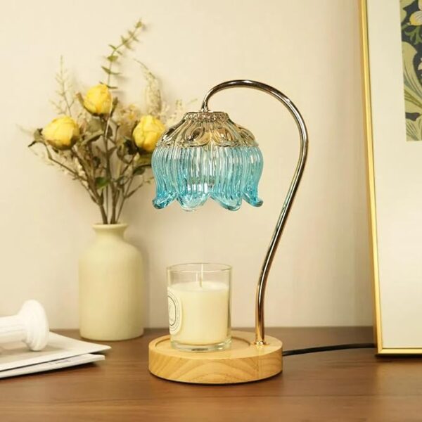 Blue candle warmer lamp with timer for scented candles