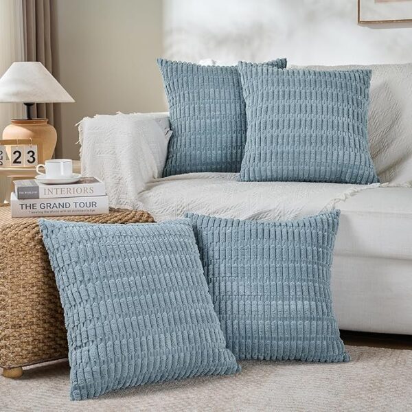 Decorative Throw Pillow Covers 18x18 Light Blue Corduroy Cushion Cover for Sofa