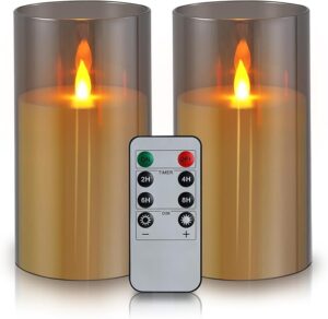 Grey flameless pillar candles with remote control
