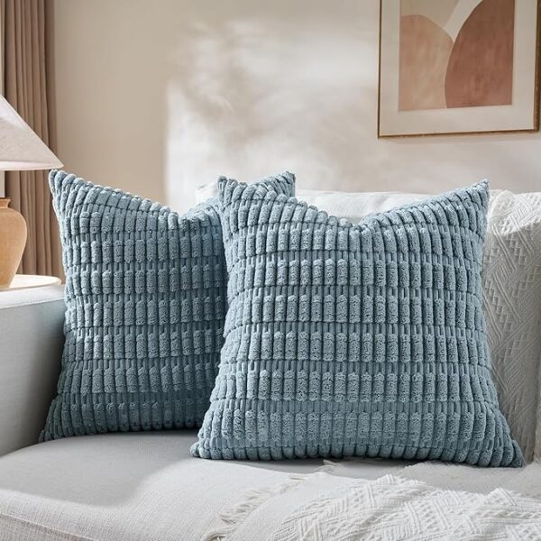 Light Blue Corduroy Decorative Pillow Covers 18x18 for Living Room Couch