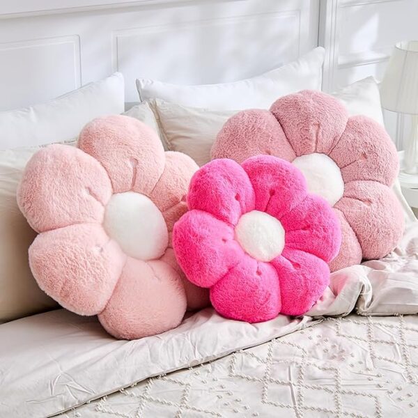 Pink plush flower pillow aesthetic bedroom decor