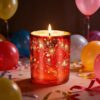 red vanilla scented candle with LED light jar