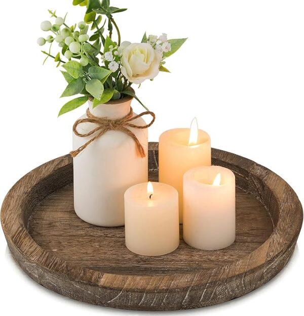 Round wooden candle tray decorative table centerpiece