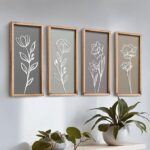 3d wooden floral wall decor set of 4 boho botanical