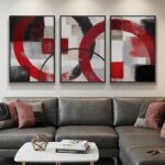 red black abstract wall art set of 3 24x36 canvas