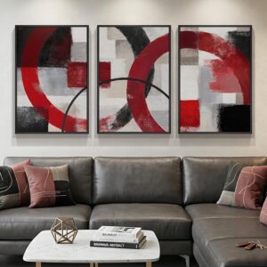 red black abstract wall art set of 3 24x36 canvas