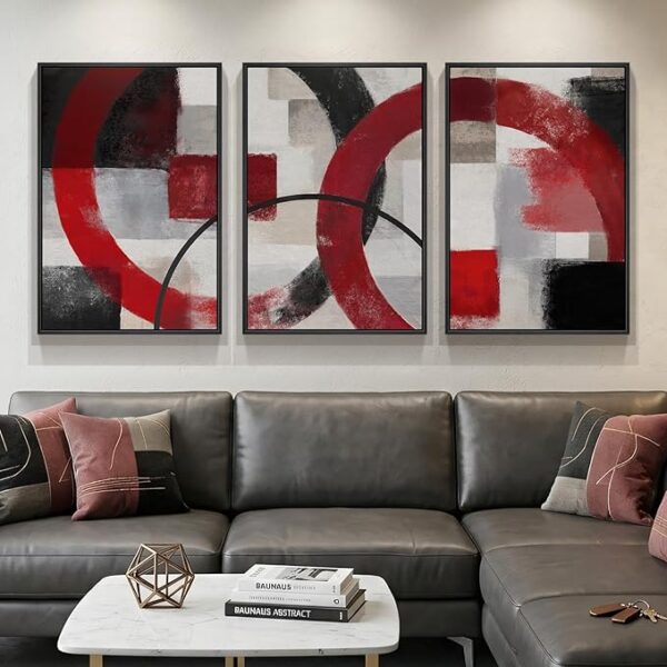 red black abstract wall art set of 3 24x36 canvas