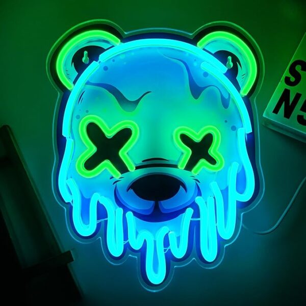 blue green neon bear light aesthetic bedroom decor