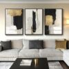 black white gold abstract wall art set of 3 large canvas