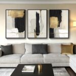 black white gold abstract wall art set of 3 large canvas