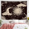Large black celestial tapestry wall hanging for bedroom decor (51x59 inch)
