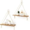 boho macrame hanging shelves white wall decor