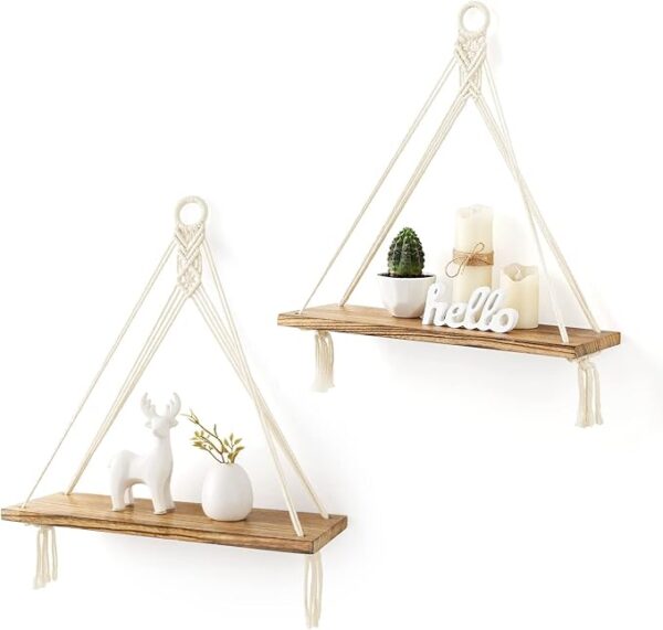 boho macrame hanging shelves white wall decor
