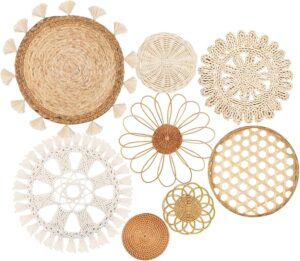 boho wall basket decor set of 8 woven wall art