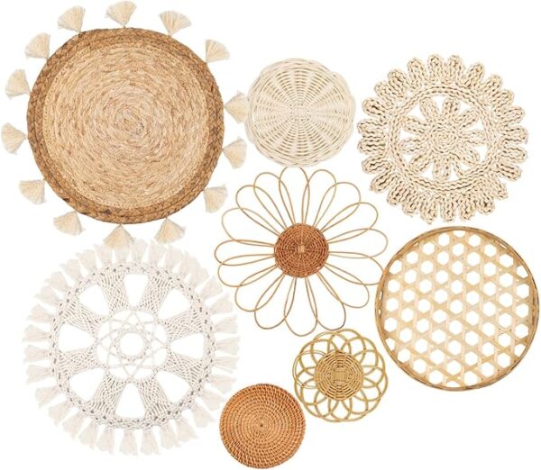 boho wall basket decor set of 8 woven wall art