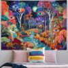 Psychedelic galaxy forest wall tapestry for bedroom aesthetic setup