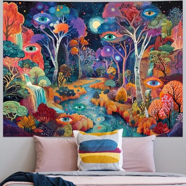 Psychedelic galaxy forest wall tapestry for bedroom aesthetic setup